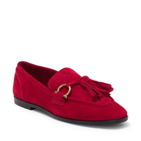 Jeffrey Campbell Velvit-t Horsebit Fringe Tassel Loafers In Red Suede size 6 - Picture 1 of 9